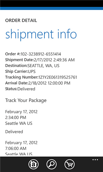 Amazon Mobile for Windows Phone in 2012 – Shipment Info