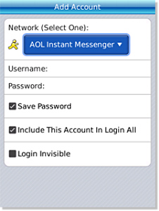 BeejiveIM for BlackBerry in 2011 – Add Account