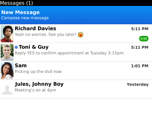 crunchSMS for BlackBerry in 2011 – New Message