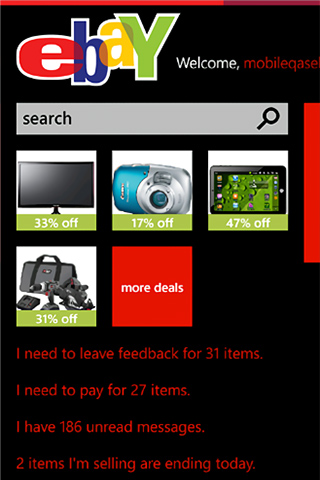eBay for Windows Phone in 2012