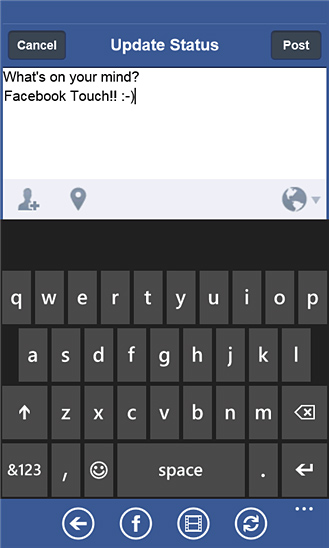 Facebook Touch for Windows Phone in 2012 – Update Status