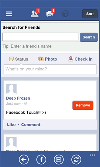 Facebook Touch for Windows Phone in 2012