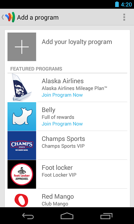 Google Wallet for Android in 2013 – Add a program
