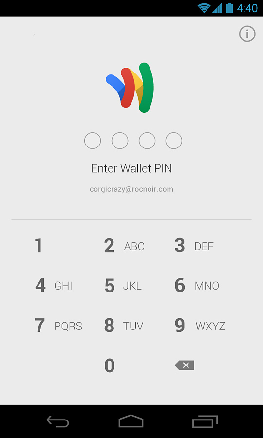 Google Wallet for Android in 2013 – Enter Wallet PIN