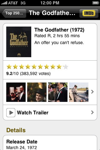 IMDb Movies & TV for iPhone in 2010