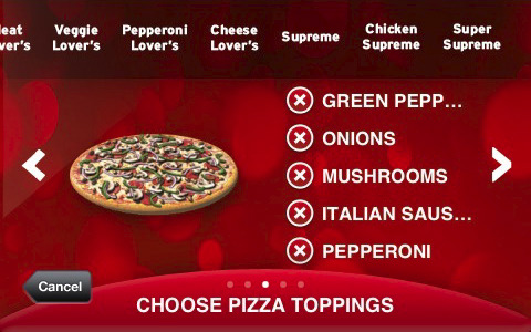 Pizza Hut for iPhone in 2010 – Choose Pizza Toppings