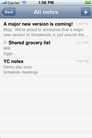 Simplenote for iPhone in 2010