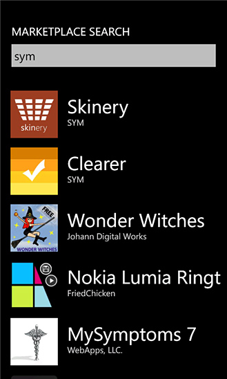 W Phone 8 for Windows Phone in 2012 – Marketplace Search