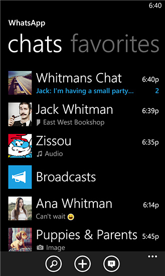 WhatsApp for Windows Phone in 2013 – Chats
