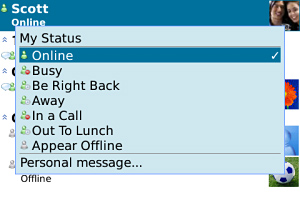 Windows Live Messenger for BlackBerry in 2011 – My Status