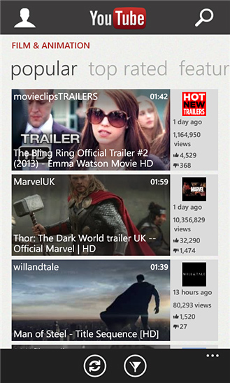 YouTube for Windows Phone in 2013 – Popular