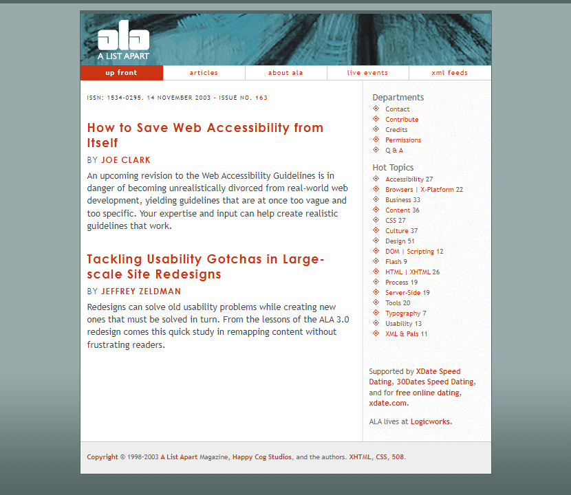 A List Apart website in 2003