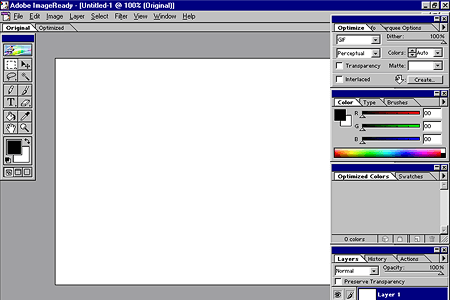 Adobe ImageReady 1.0 – Empty Workspace