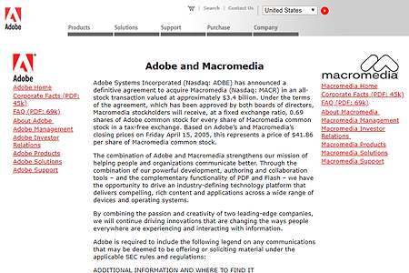 Adobe purchased Macromedia 2005