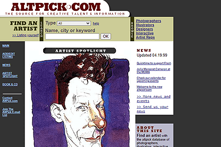 Altpick website in 1999