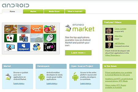 Android Official Website in 2009