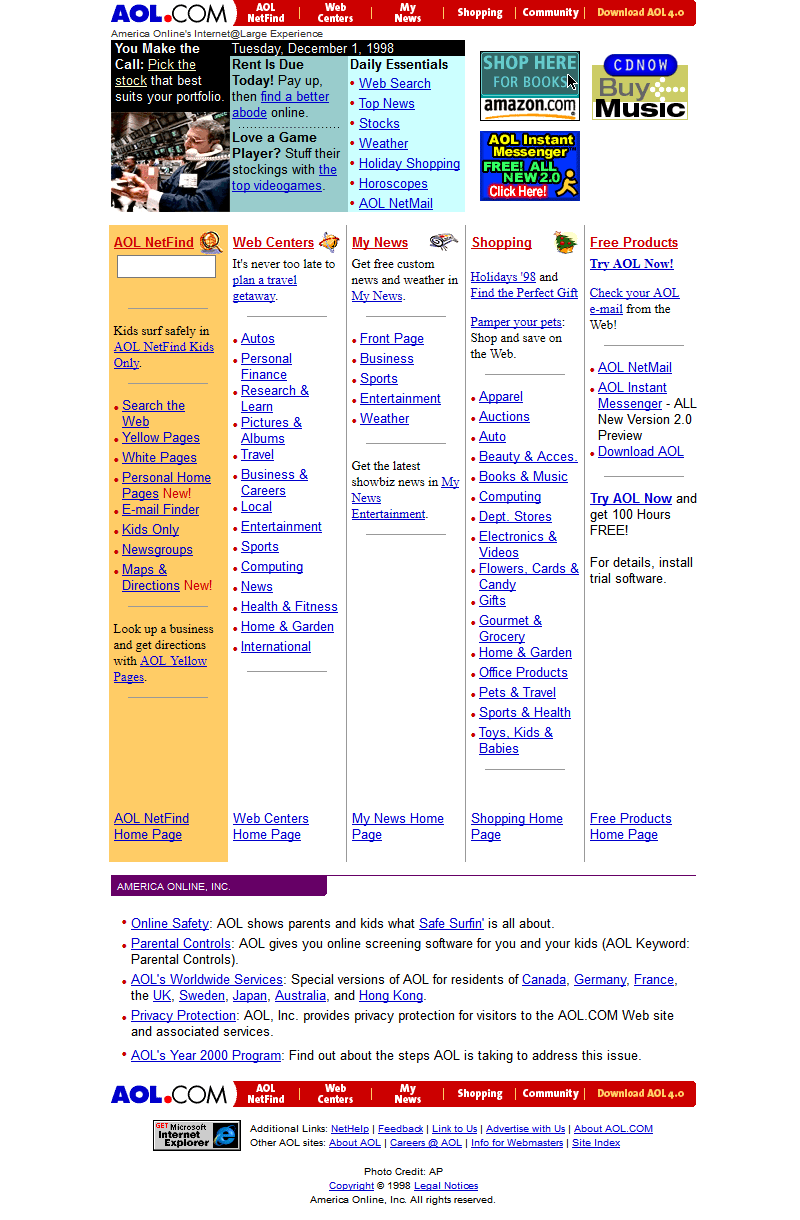 AOL website in 1998