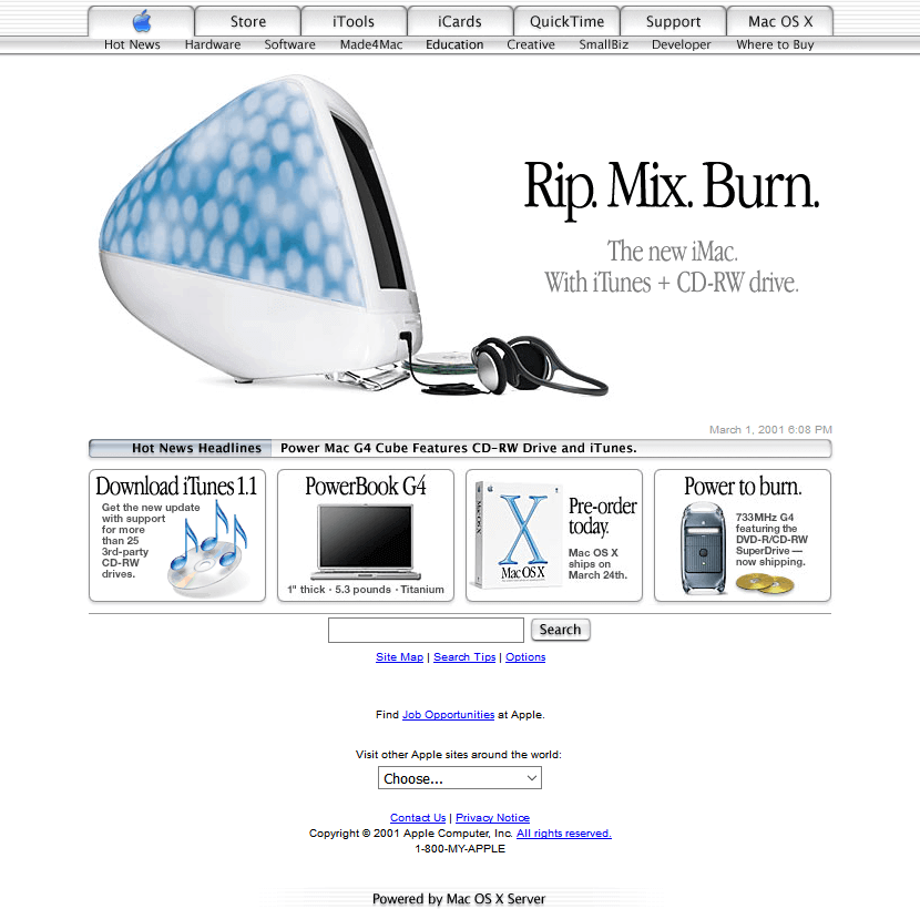 Apple website in 2001
