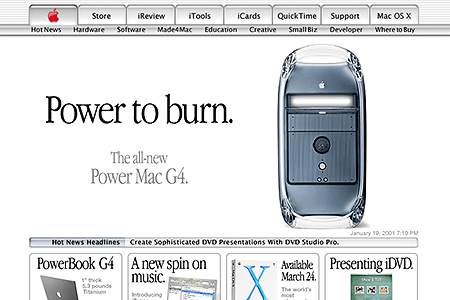 Apple homepage in January 2001