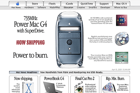 Apple homepage in April 2001
