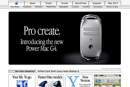 Apple homepage in August 2001