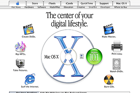 Apple homepage in October 2001