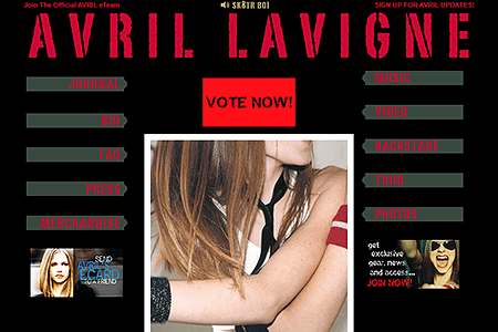 Avril Lavigne website in 2002