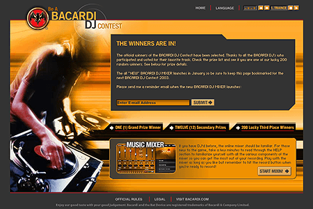 Bacardi DJ Contest website in 2003