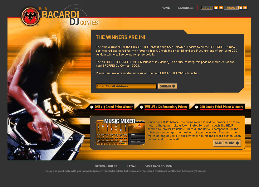 Bacardi DJ Contest website in 2003