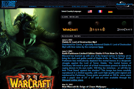 Blizzard Entertainment website in 2002