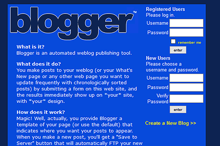 Blogger.com website in 1999