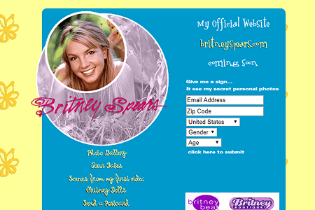 Britney Spears's website in 1999