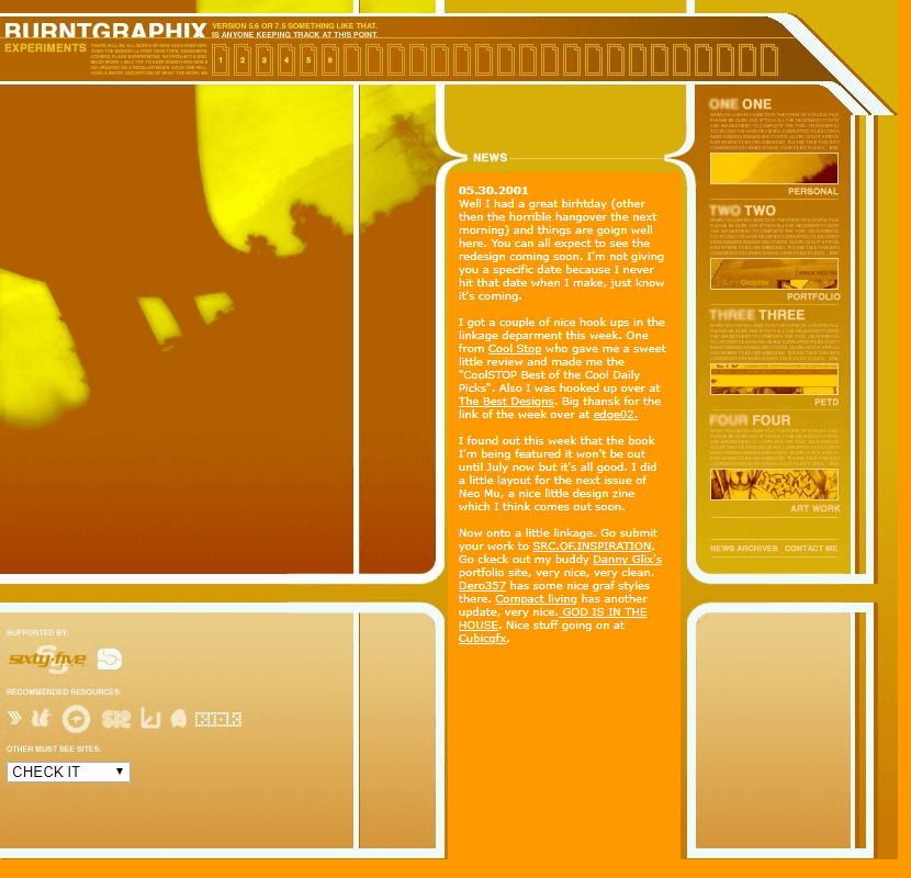 Burntgraphix website in 2001