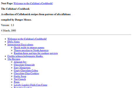 Callahan’s Cookbook website in 1993