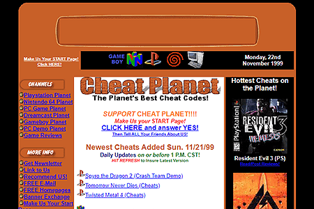 Cheat Planet website in 1999