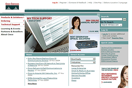 Cisco website in 2004