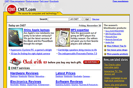 CNET website in 2001