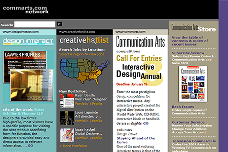 Commarts Network website in 2001