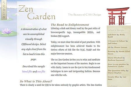 CSS Zen Garden website in 2003 – Tranquille theme