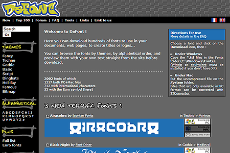 DaFont website in 2002