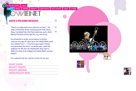 David Bowie website in 2003