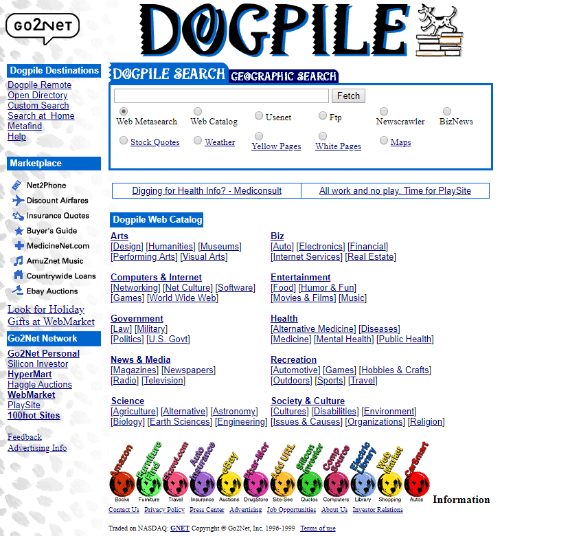 DogPile website in 1999