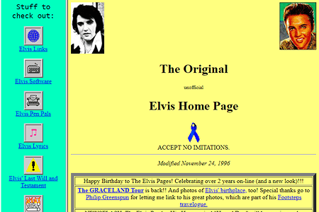 Elvis Presley unofficial homepage in 1996