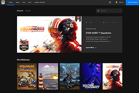 Epic Games website in 2020