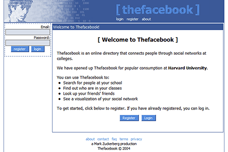 Facebook website in 2004