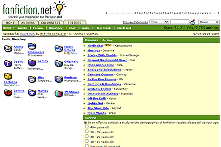 FanFiction.Net website in 2000