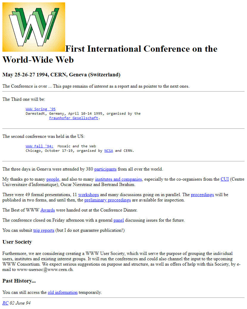 First WWW Conference website in 1994