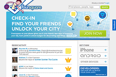 Foursquare website in 2009