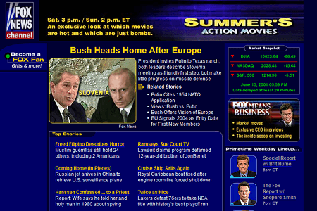Fox News Channel website in 2001