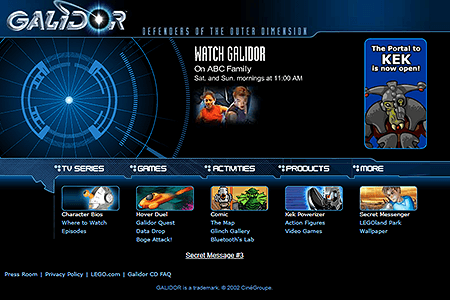 Galidor website in 2002